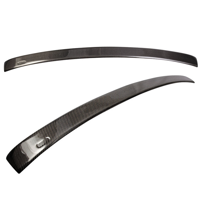 BMW 5-Series F10 2011-2016 carbon fiber A-style roof spoiler by K2 Industries, shown on vehicle with clear details