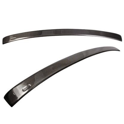 BMW 5-Series F10 2011-2016 carbon fiber A-style roof spoiler by K2 Industries, shown on vehicle with clear details