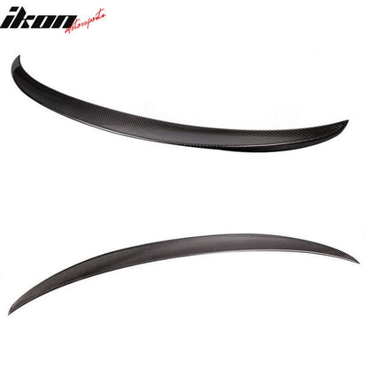 BMW F80 M3 sedan trunk spoiler wing in carbon fiber by K2 Industries, showing sleek aerodynamic design and glossy finish.