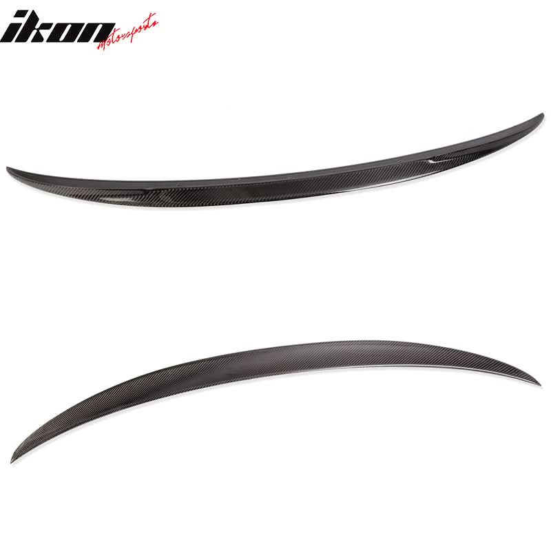 BMW F80 M3 sedan factory trunk spoiler wing in carbon fiber by K2 Industries, showing the sleek aerodynamic design.