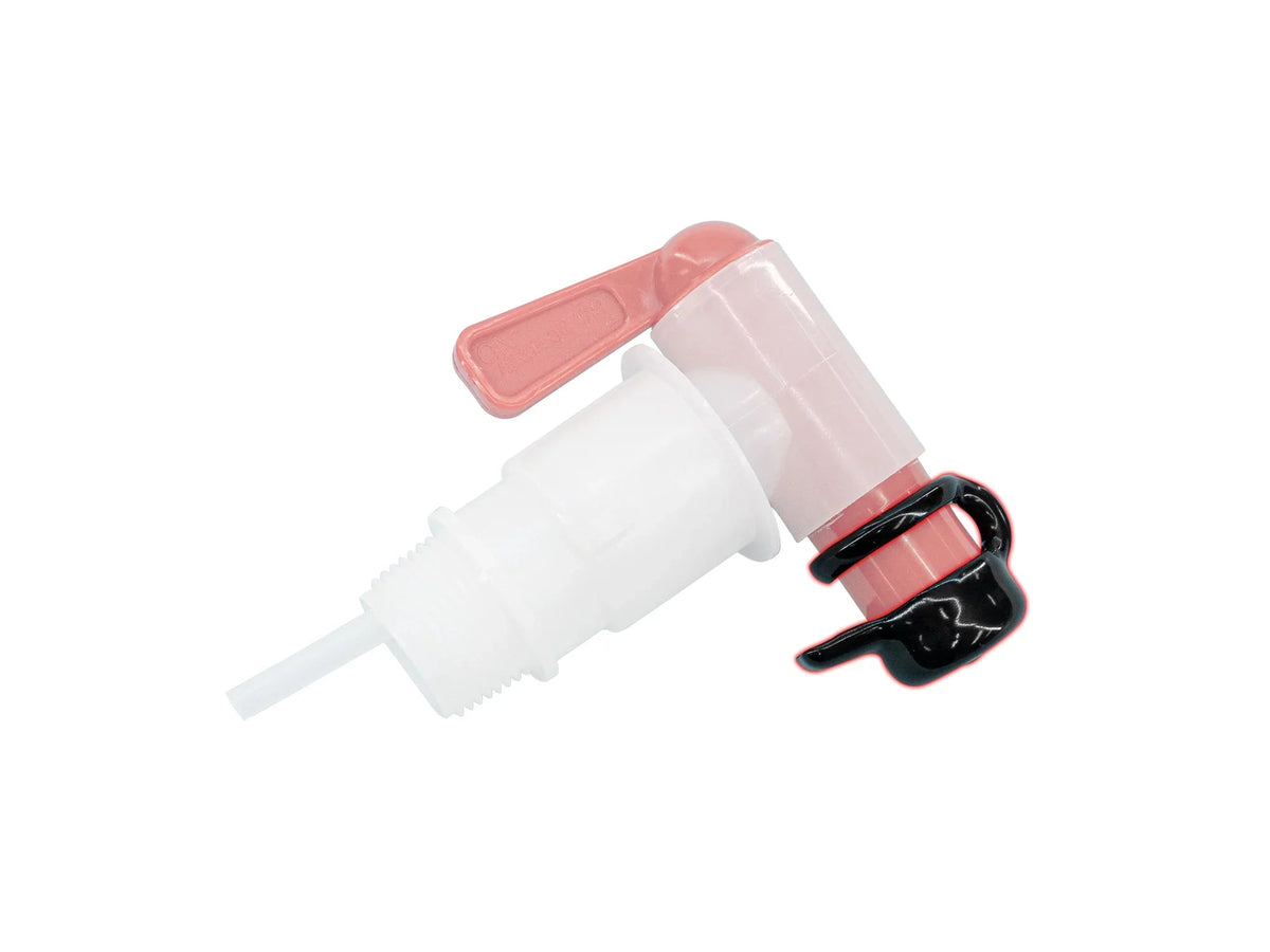 Rubber cap for Rotopax spout kit by GoWesty, shown installed on the spout to prevent leaks and dust ingress.