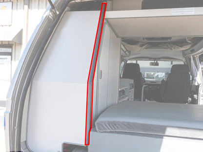 GoWesty Vanagon Westfalia cabinetry edge molding cover, 25 feet, interior molded cover for stove trim, rear view.