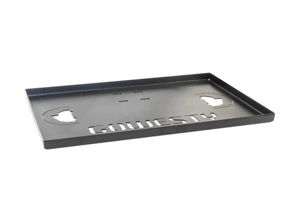 GoWesty tray on spare bracket bundle for Bus and Vanagon, showing the durable tray attached to the spare bracket system.