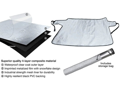 GoWesty Snow & Sun Shade window cover for bus, designed to block sunlight and snow, visible on bus window in image.
