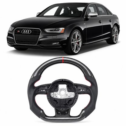 Flat-Bottom Real Carbon Fiber Steering Wheel for Audi A3 A4 A5 S3 S4 S5 RS3 RS4 RS5 RS6 RS7 SQ5 2012–2016