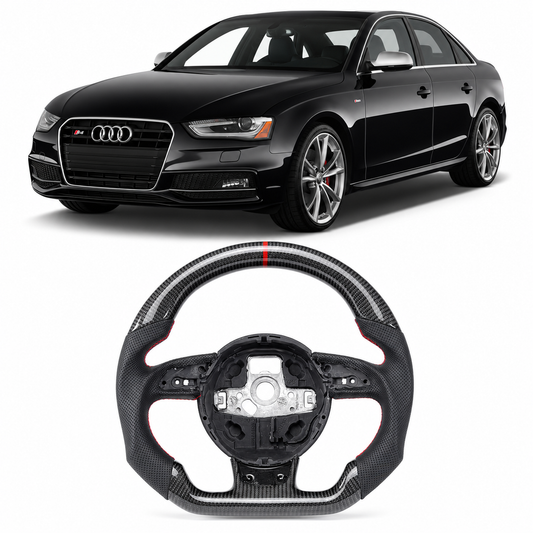 Flat-Bottom Real Carbon Fiber Steering Wheel for Audi A3 A4 A5 S3 S4 S5 RS3 RS4 RS5 RS6 RS7 SQ5 2012–2016