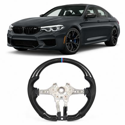 Vekto real carbon fiber M Sport steering wheel for BMW F10 M5, F90 M5, M8, and F Series models with sporty design.
