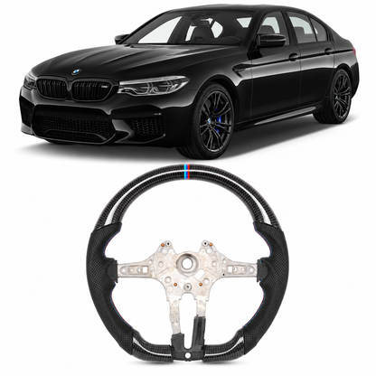 Vekto real carbon fiber M Sport steering wheel for BMW F90 M5, F10 5 Series, F07 GT, F11 Touring, and F Series vehicles.