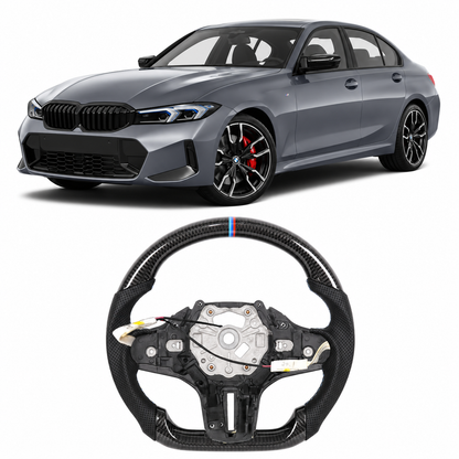 Vekto heated carbon fiber steering wheel for BMW G20 G80 G82 M3 M4, featuring sleek carbon fiber finish and ergonomic design.
