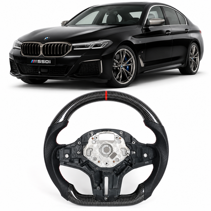 Vekto real carbon fiber M Sport steering wheel for BMW G30 G32 G38 G11 G12 G14 G15 G05 G07 M550i shows sporty grip and premium finish