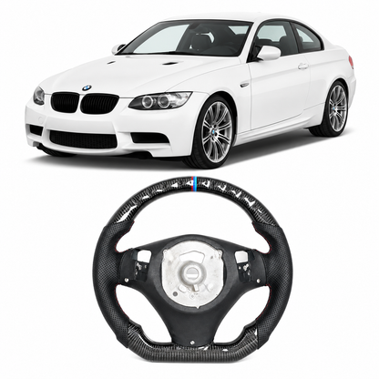 Vekto real carbon fiber BMW E90 E92 E93 M3 328i 335i 135i steering wheel with textured finish, designed for 2007-2013 models