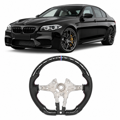 Vekto carbon fiber steering wheel for BMW F Series F10 F11 M5 M6 F06 F13 F02 F03 F07, close-up of sporty, textured wheel design