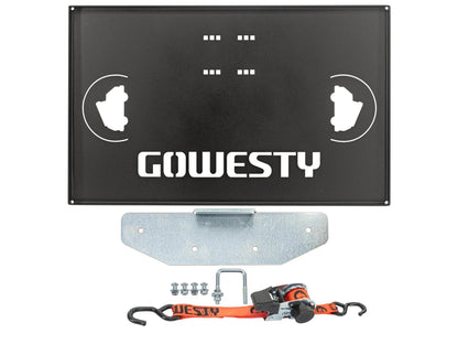 GoWesty tray on spare bracket bundle for Bus and Vanagon, showing the durable metal tray mounted on the spare tire bracket.