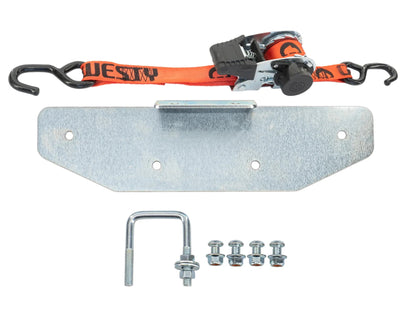 GoWesty tray on spare bracket bundle for Bus and Vanagon, showing the sturdy metal tray attached to the spare tire bracket.