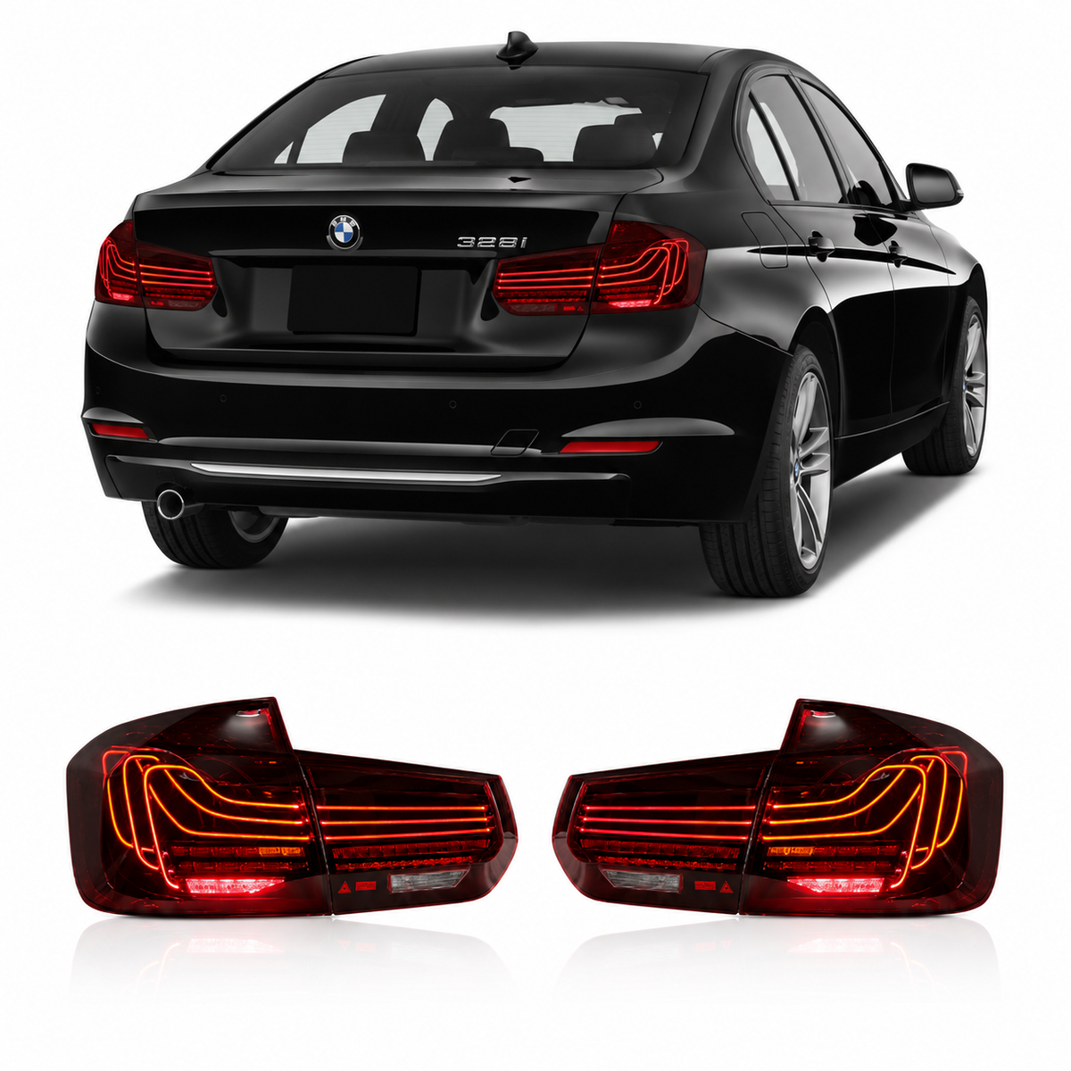 Vekto CSL style LED tail lights for BMW 3 Series F30 F35 2012-2018, showing red and clear lens taillights.