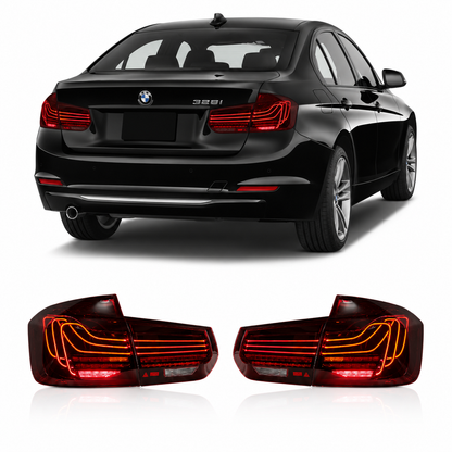 Vekto CSL style LED tail lights for BMW 3 Series F30 F35 2012-2018, showing red and clear lens taillights.