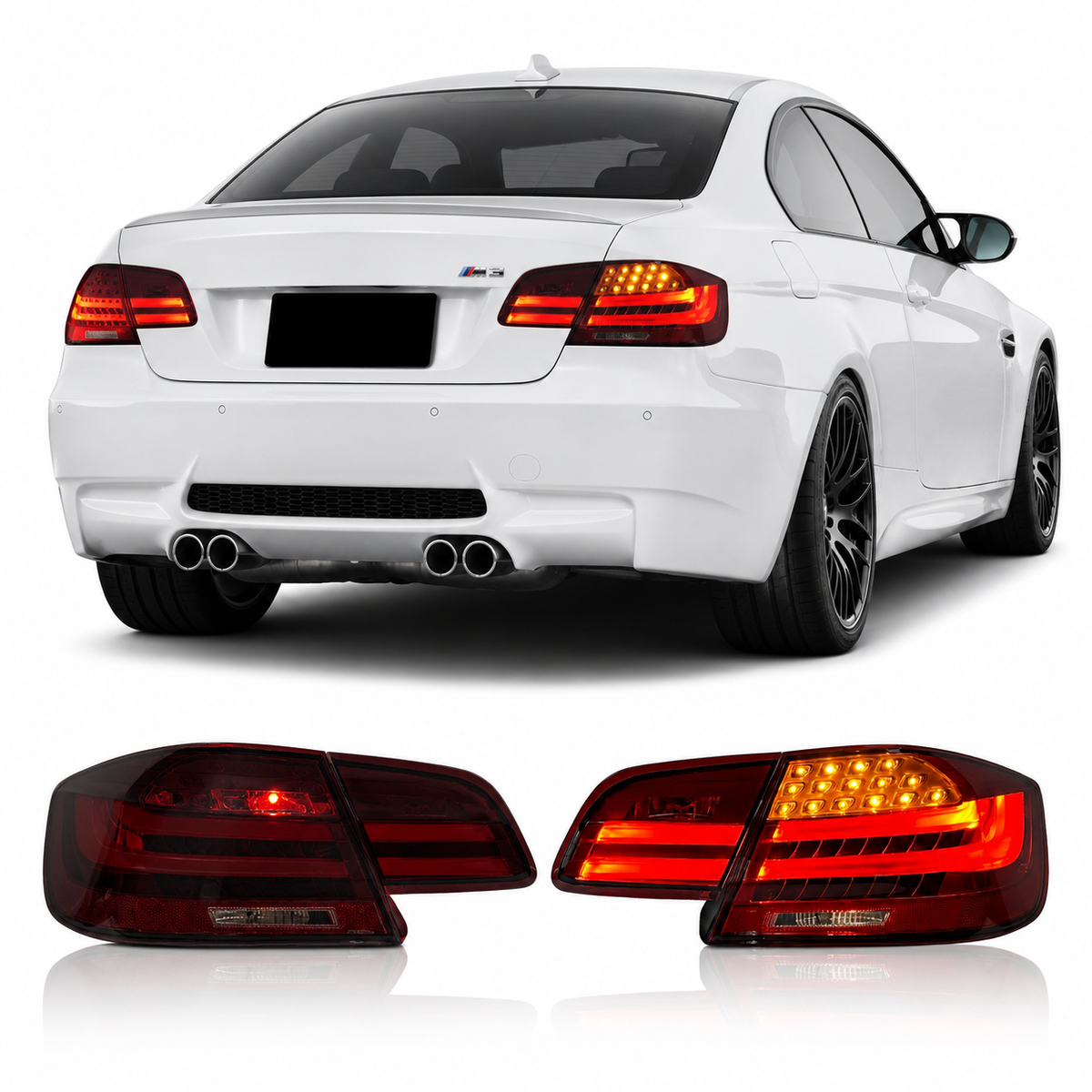 Vekto LED tail lights for BMW 3 Series E92 and M3 Coupe 2006-2012, showcasing modern taillight design and bright illumination.