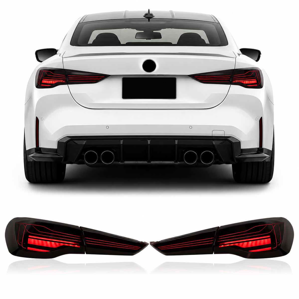Vekto CSL style LED tail lights for BMW 4 Series G22 G23 G26 G82 M4, 2020-2022, showing sleek modern taillight design