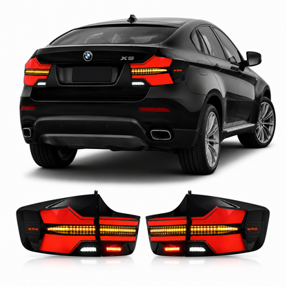 Vekto LED tail lights for BMW X6 E71 2007-2014, showing the sleek red and clear lens design on the taillights.