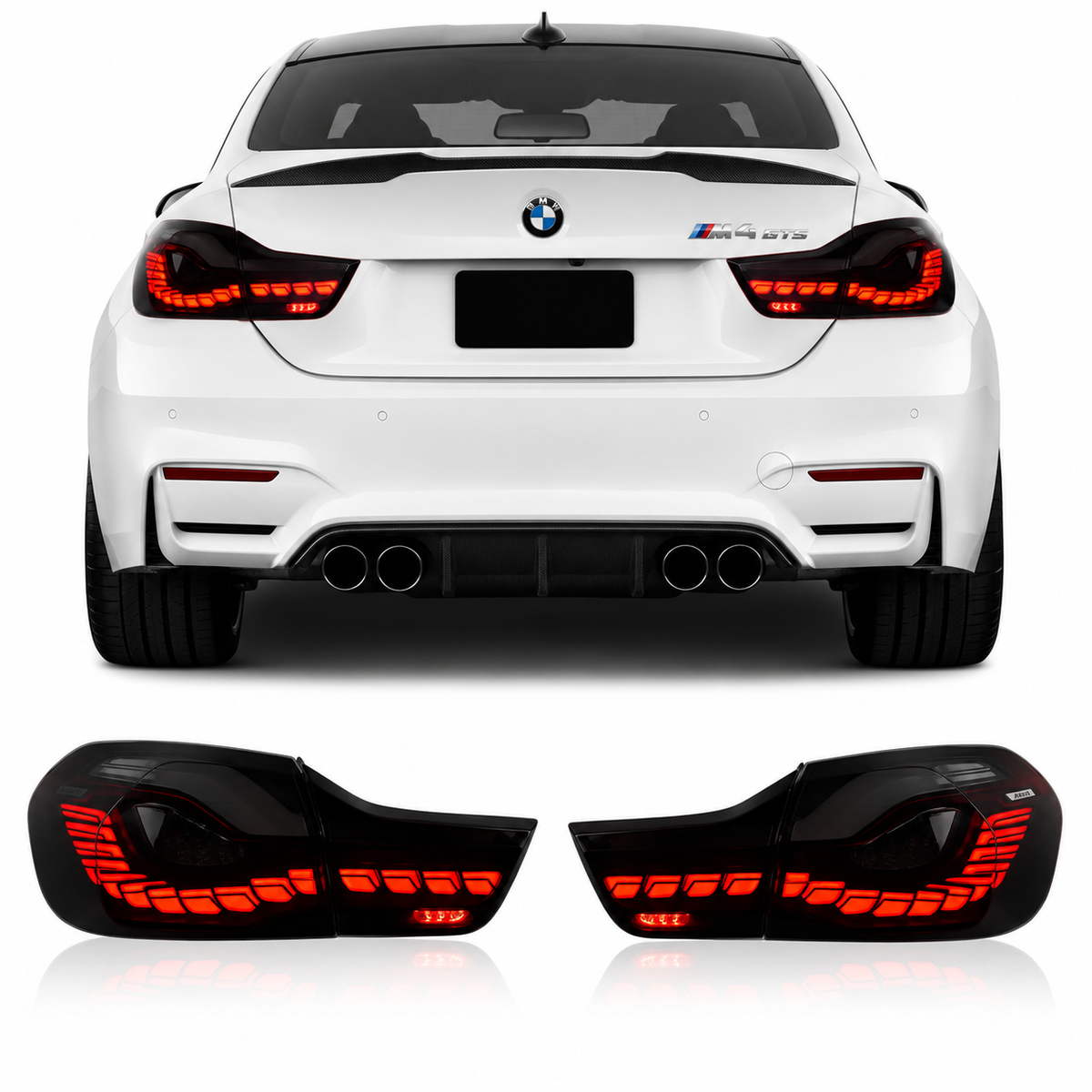 Vekto OLED GTS style taillight for BMW 4 Series F32 F82 2012-2018, red smoked LED tail light with sleek design