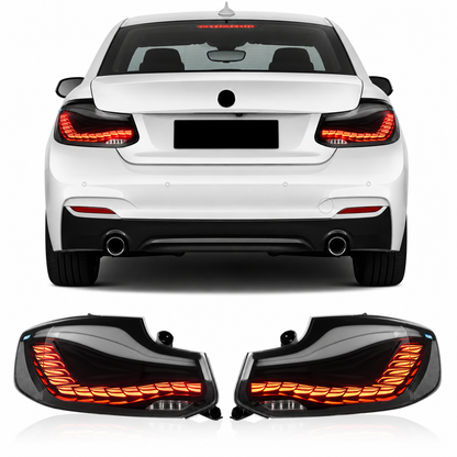 Vekto GTS Dragon Scale LED taillights for BMW 2 Series F22/F23 2014-2021, featuring distinctive dragon scale design on the rear lights.