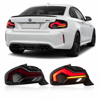 Vekto CSL RGB laser-style LED taillights for BMW 2 Series F22 F23 M2 F87, 2014-2022, showcasing sleek rear lighting design.