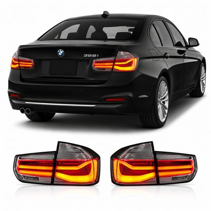 Vekto clear LED taillights for BMW 3 Series F30 F35 2012-2018, showing sleek, modern design with bright illumination.
