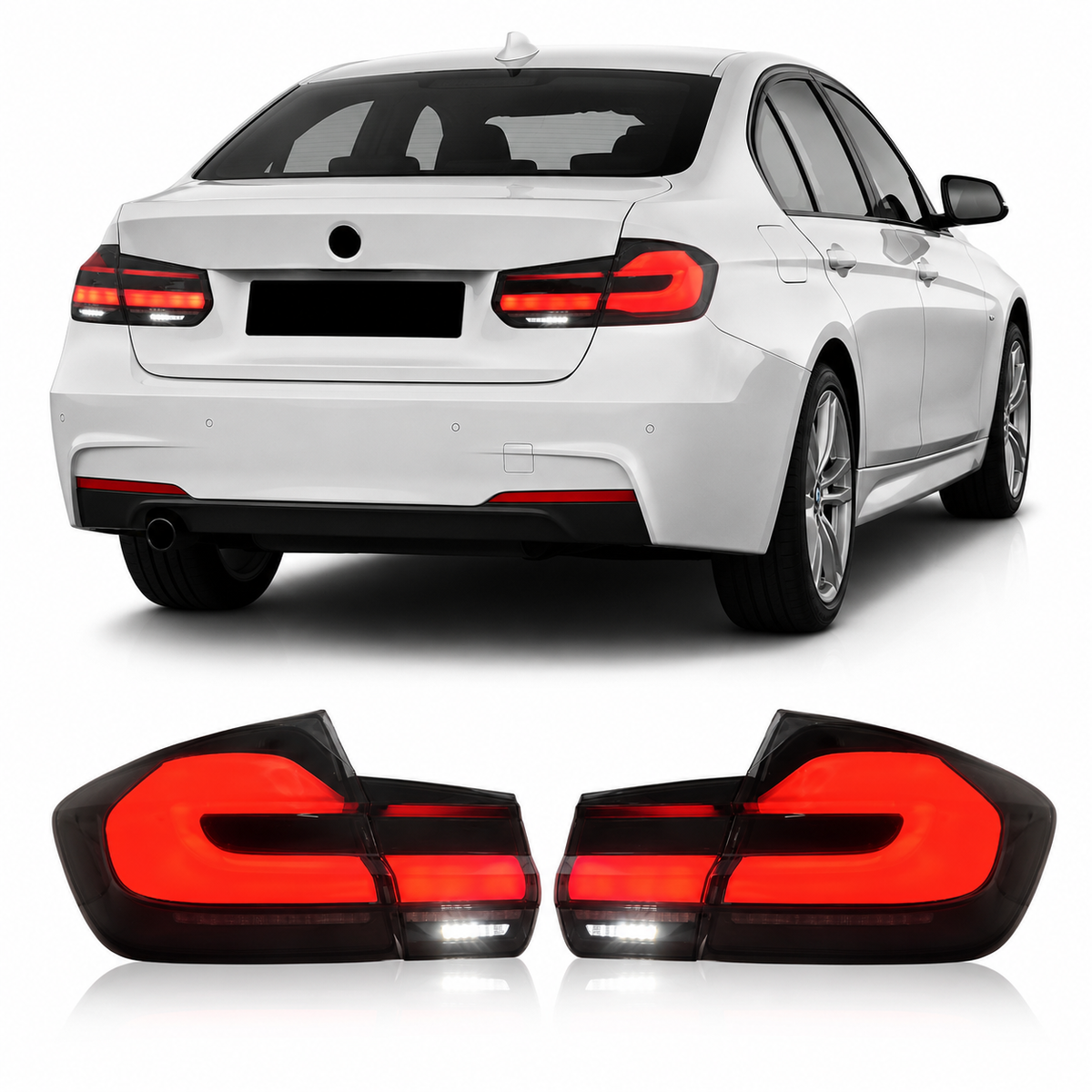 Vekto G30 LCI style LED tail light for BMW 3 Series F31 Touring 2012-2019, showing the illuminated red and clear lens design.