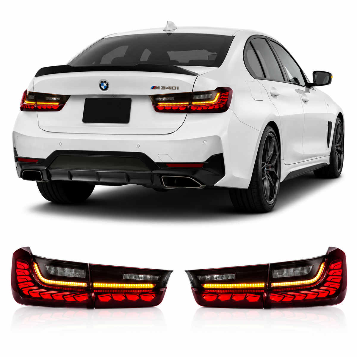 Vekto LED taillights for BMW 3 Series G20 G28 and M3 G80 GTS style tail lights, 2018-2022, showing sleek car rear lighting.