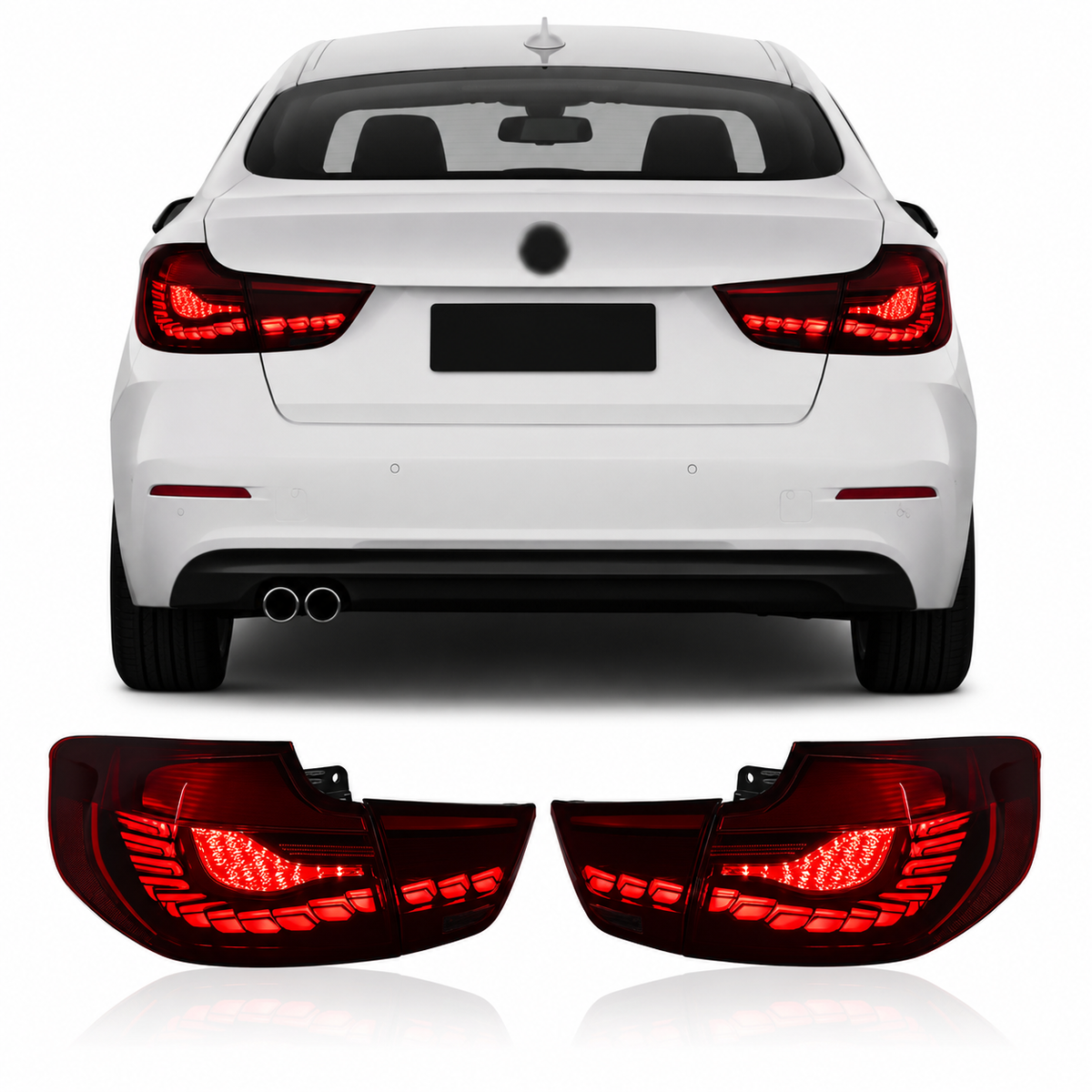 Vekto premium plug-and-play LED rear taillight assembly for BMW 3 Series GT F34, with clear lens and LED lighting elements.