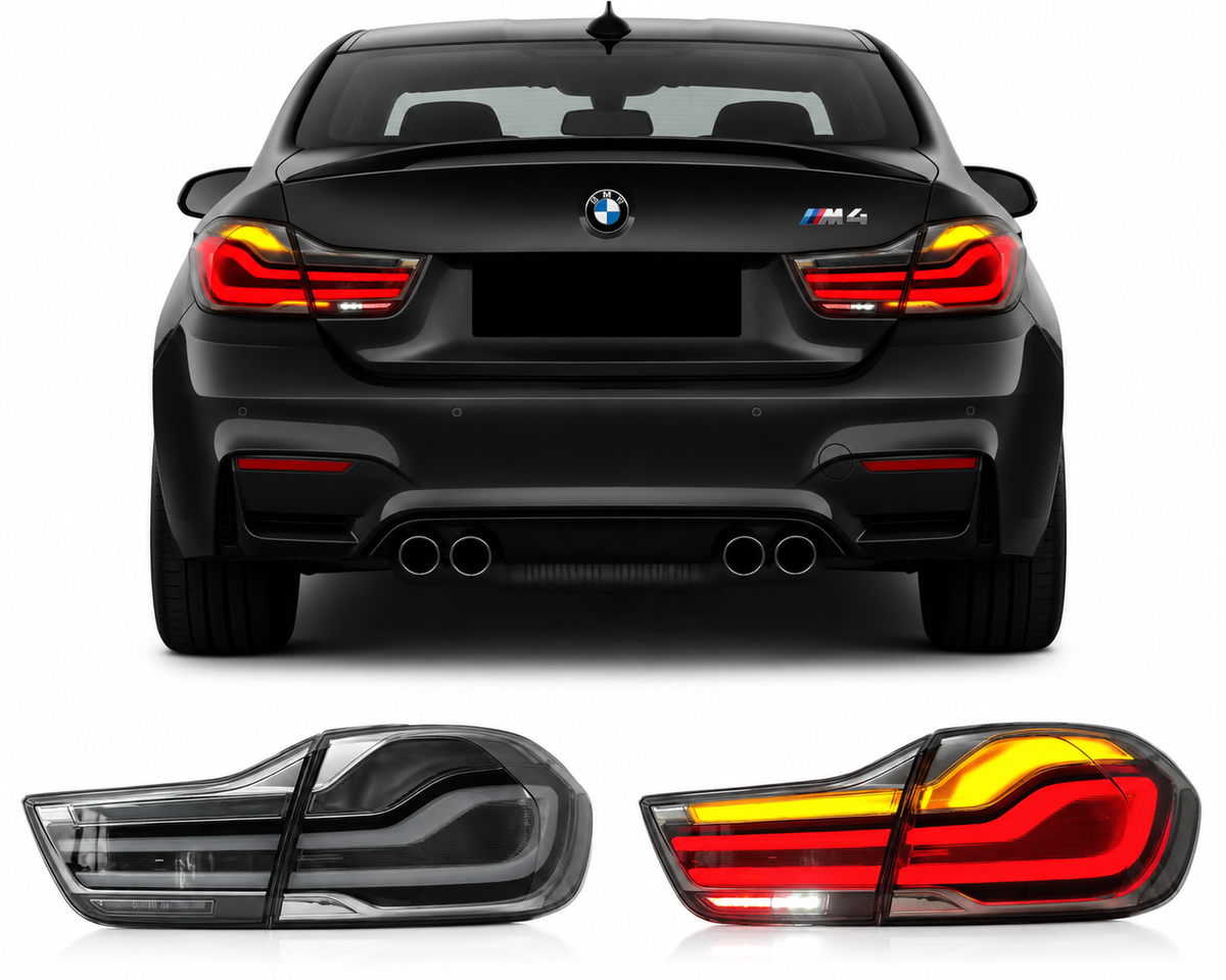 Clear LED taillights for BMW 4 Series F32 F82 F83 (2012-2018) by Vekto, showing the sleek design and bright illumination.