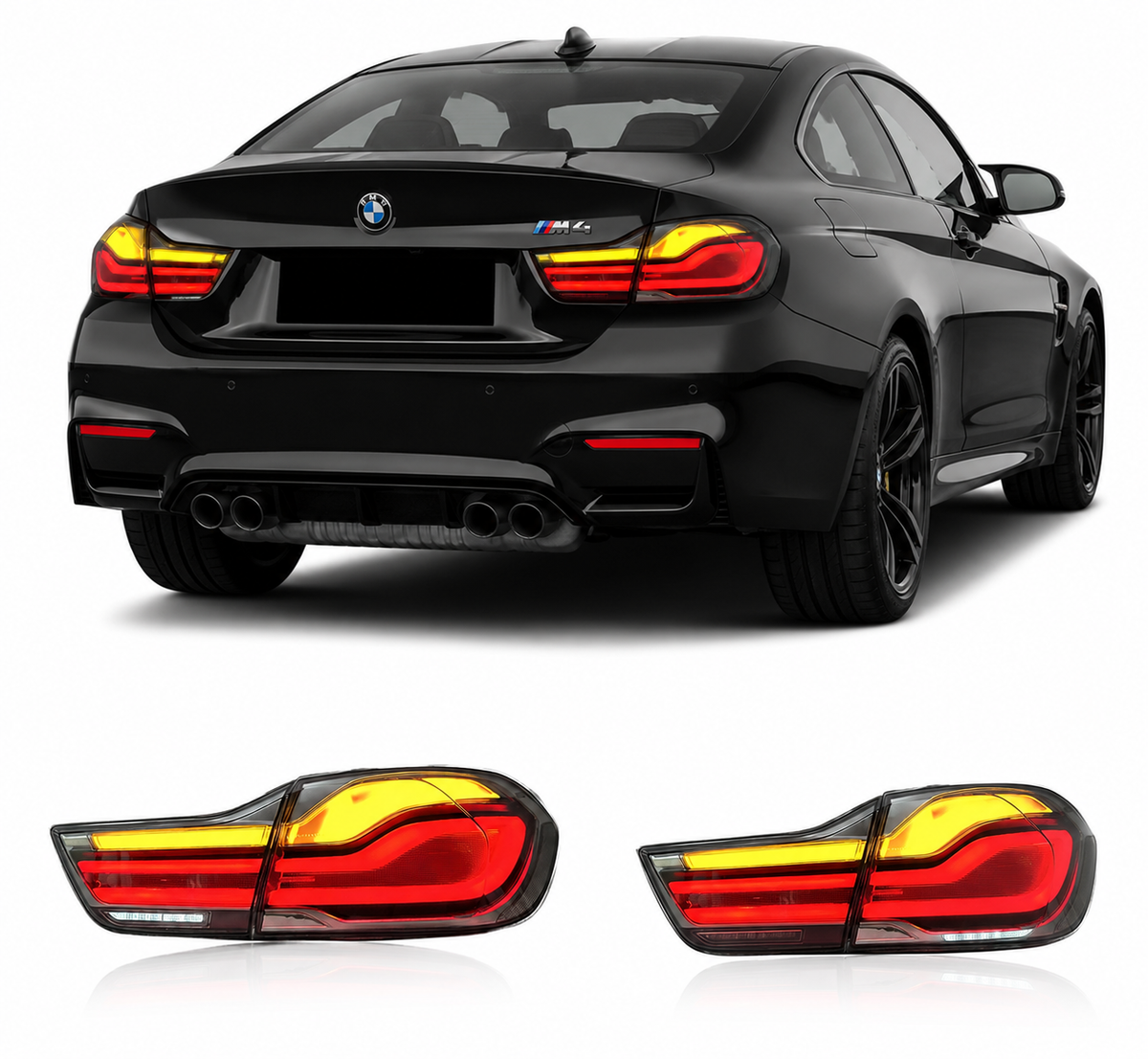 Vekto LED laser style tail lights for BMW 4 Series F32 M4 F82 2014-2018, showing sleek, modern taillight design.
