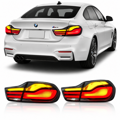 Vekto LED tail lights for BMW 4 Series F32, F33, F36, and M4 F82, F83 models, showing sleek rear lighting design.