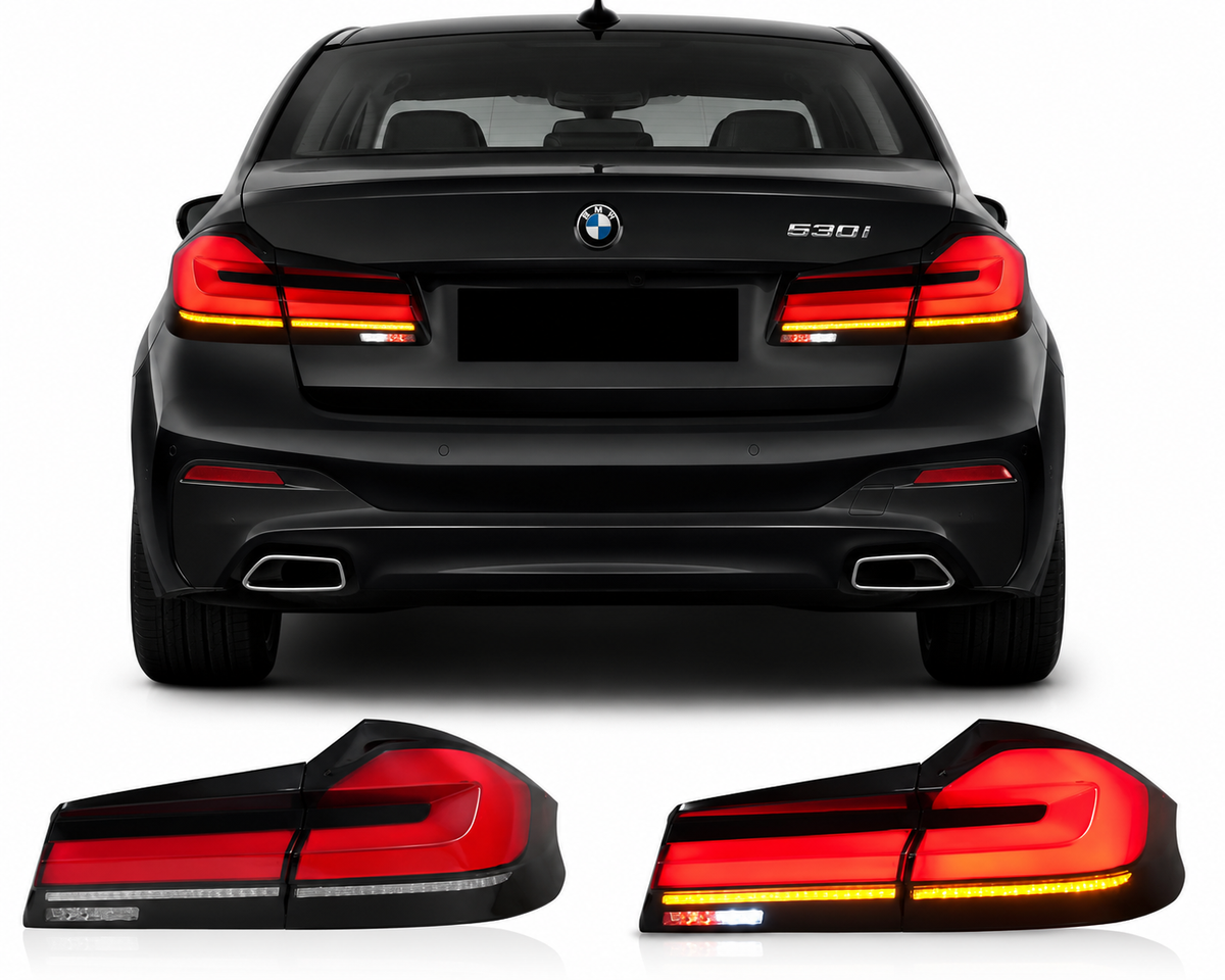 Vekto full LED tail lights for BMW 5 Series G30 G38 F90 2018-2023, showcasing sleek red and clear lens design.