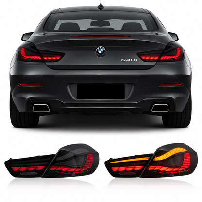 Vekto Dragon Scale GTS LED taillights for BMW 6 Series F12 F13 2012-2019, showcasing sleek, illuminated rear lighting design