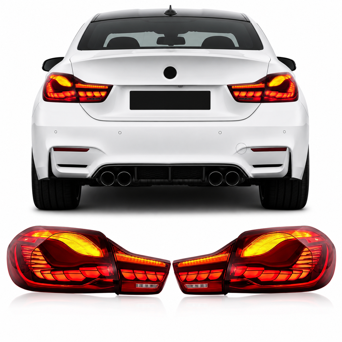 Vekto GTS Style OLED LED taillights for BMW 4 Series F32/F33/F36 and F82/F83 M4, 2014-2020, showing sleek rear lighting design.