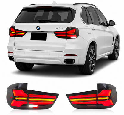 Vekto LED tail lights for BMW X5 F15 2014-2018, showing sleek red and clear lens taillight assembly on vehicle.