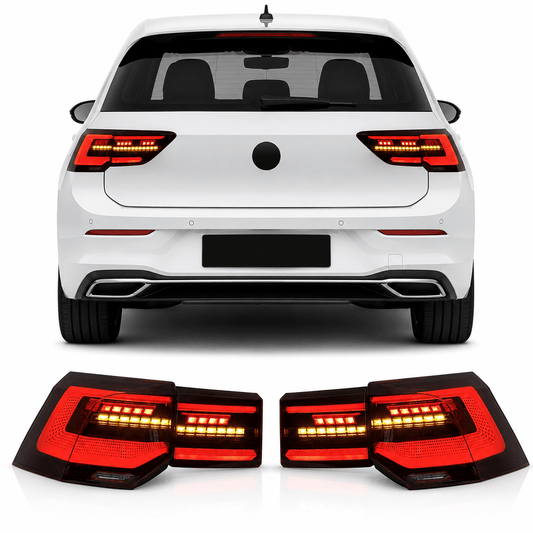 Vekto LED tail lights for Volkswagen Golf 8 (2018-2020), showing sleek taillight design with bright illumination