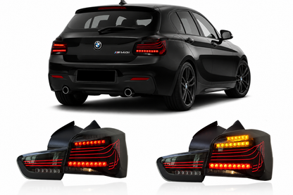 Vekto CSL style LED tail lights for BMW 1 Series F20 F21 2016-2021, showing sleek red and clear lens design.
