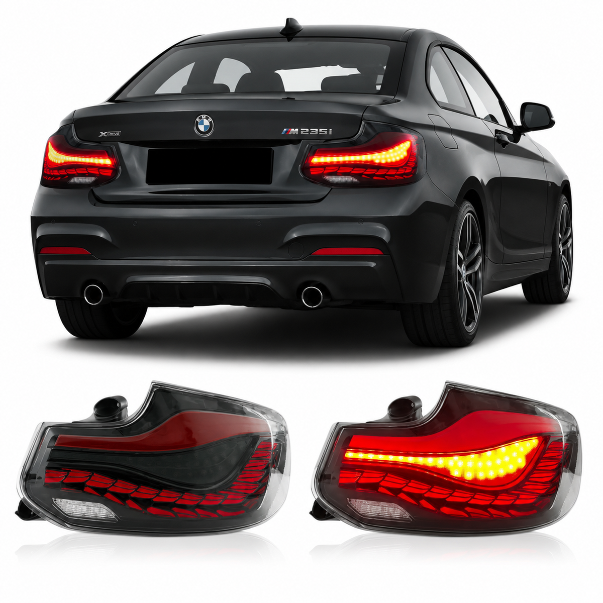 Vekto GTS Dragon Scale LED taillights for BMW 2 Series F22 2014-2021, showcasing sleek dragon scale design and bright LED lighting.