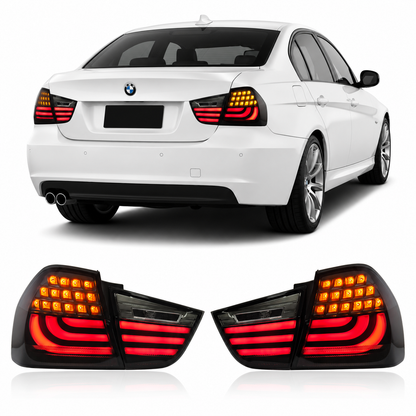 Vekto LED taillights for BMW 3 Series E90 2009-2012, showcasing red and clear lens design for rear illumination.