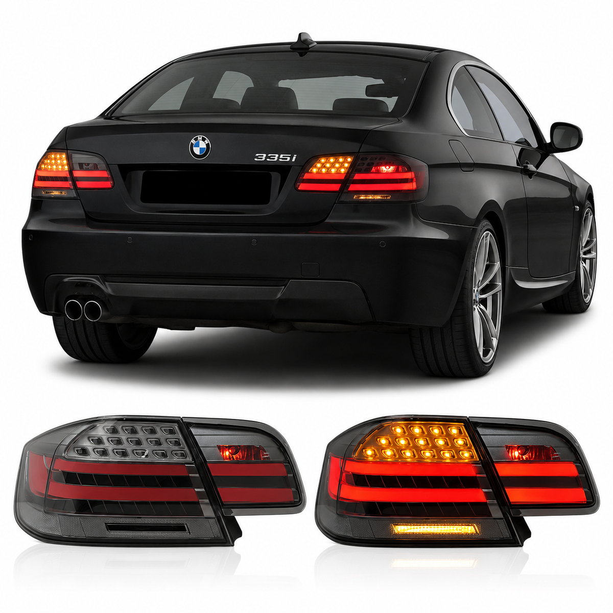 Vekto clear LED tail lights for BMW 3 Series E92 coupe, 2006-2012, showing the sleek, modern design of the taillights.