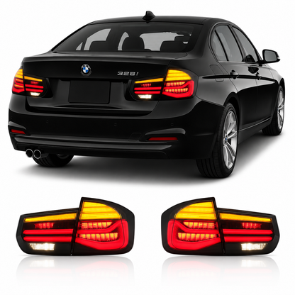 Vekto LED tail lights for BMW 3 Series F30/F35 2012-2018, showing sleek taillight design with red and clear lens sections.