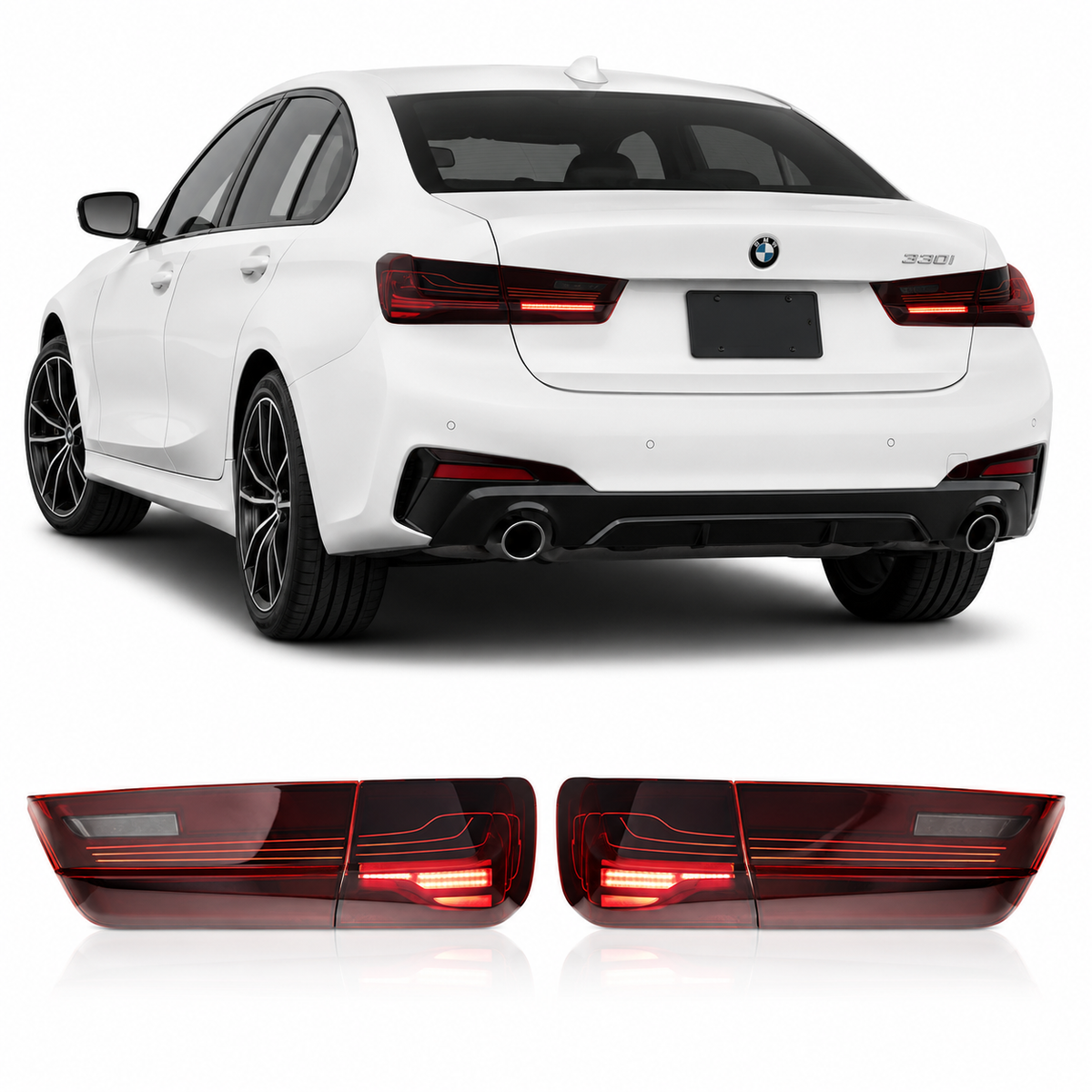 Vekto CSL style LED tail lights installed on a BMW G20 3 Series G28, showcasing sleek, modern automotive lighting for 2019-2024 models.