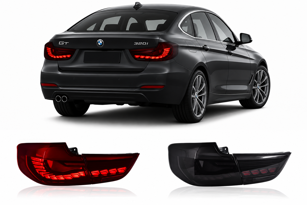 Vekto LED taillights for BMW 3 Series GT F34 2013-2020, showing sleek red and clear tail light design for the vehicle.