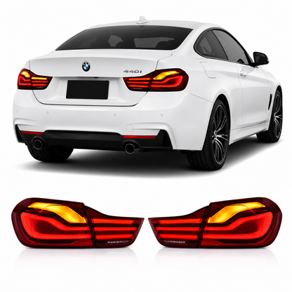 Vekto LED tail lights for BMW F32, F33, F36 4 Series 2013-2020, showing sleek red and clear lens design on the vehicle.
