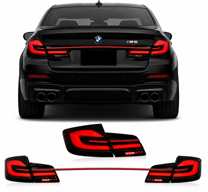 Vekto LED taillights for BMW 5 Series F10/F18 M5 2011-2017, showing sleek red and clear rear tail light assembly