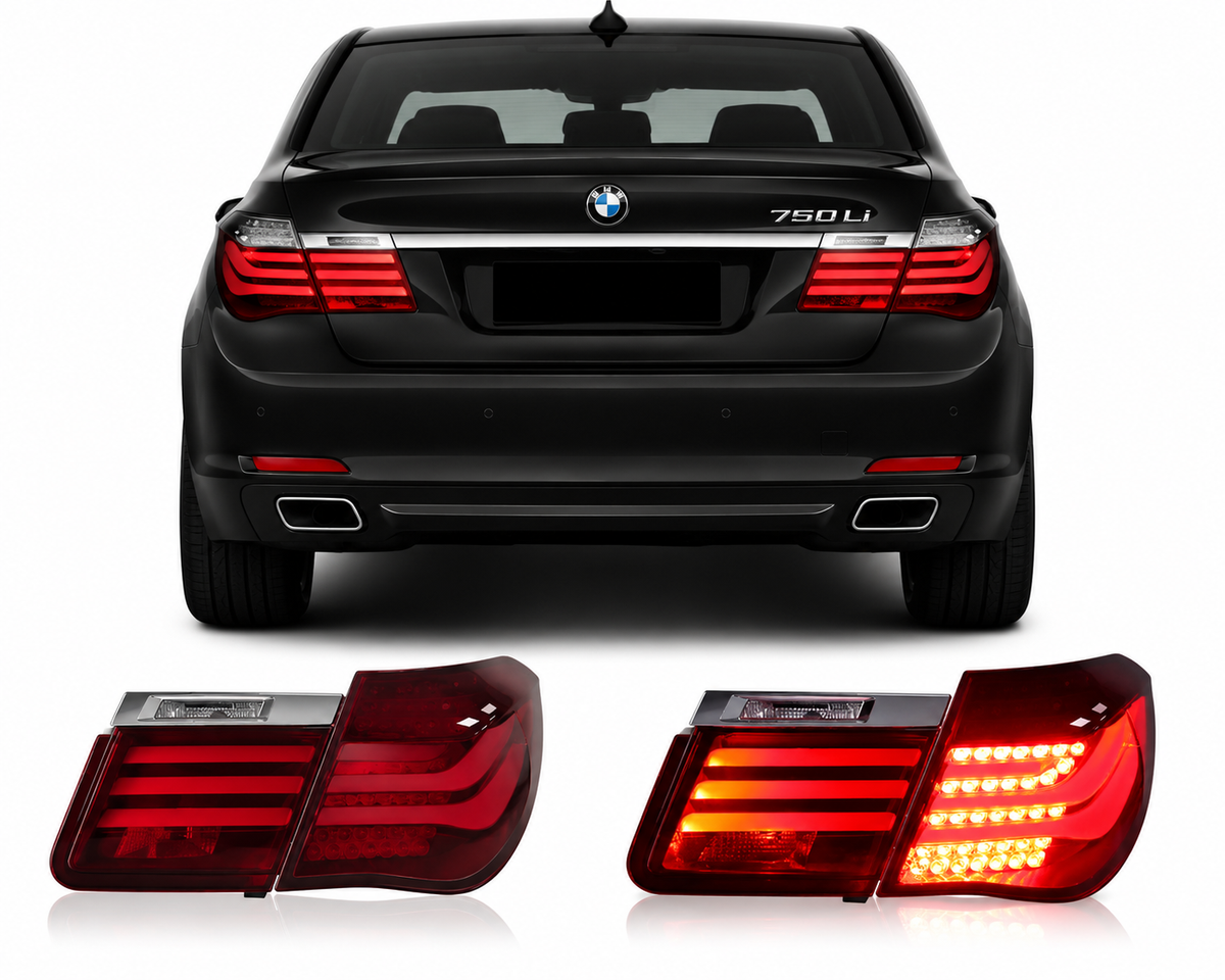 Vekto LED taillights for BMW 7 Series F01 F02 2009-2015, showing sleek rear light design with illuminated sections.