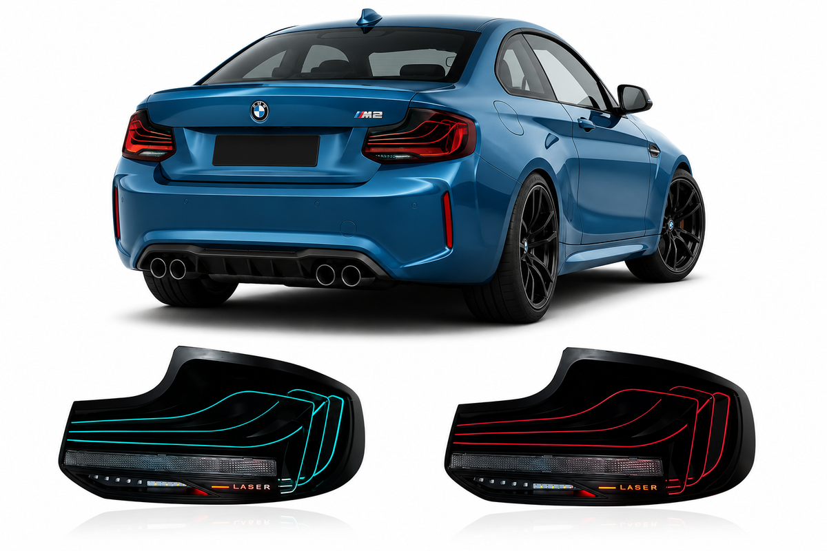 Vekto CSL RGB LED taillights for BMW 2 Series F22 and M2 F87, 2014-2021, showing sleek red and RGB lighting elements.