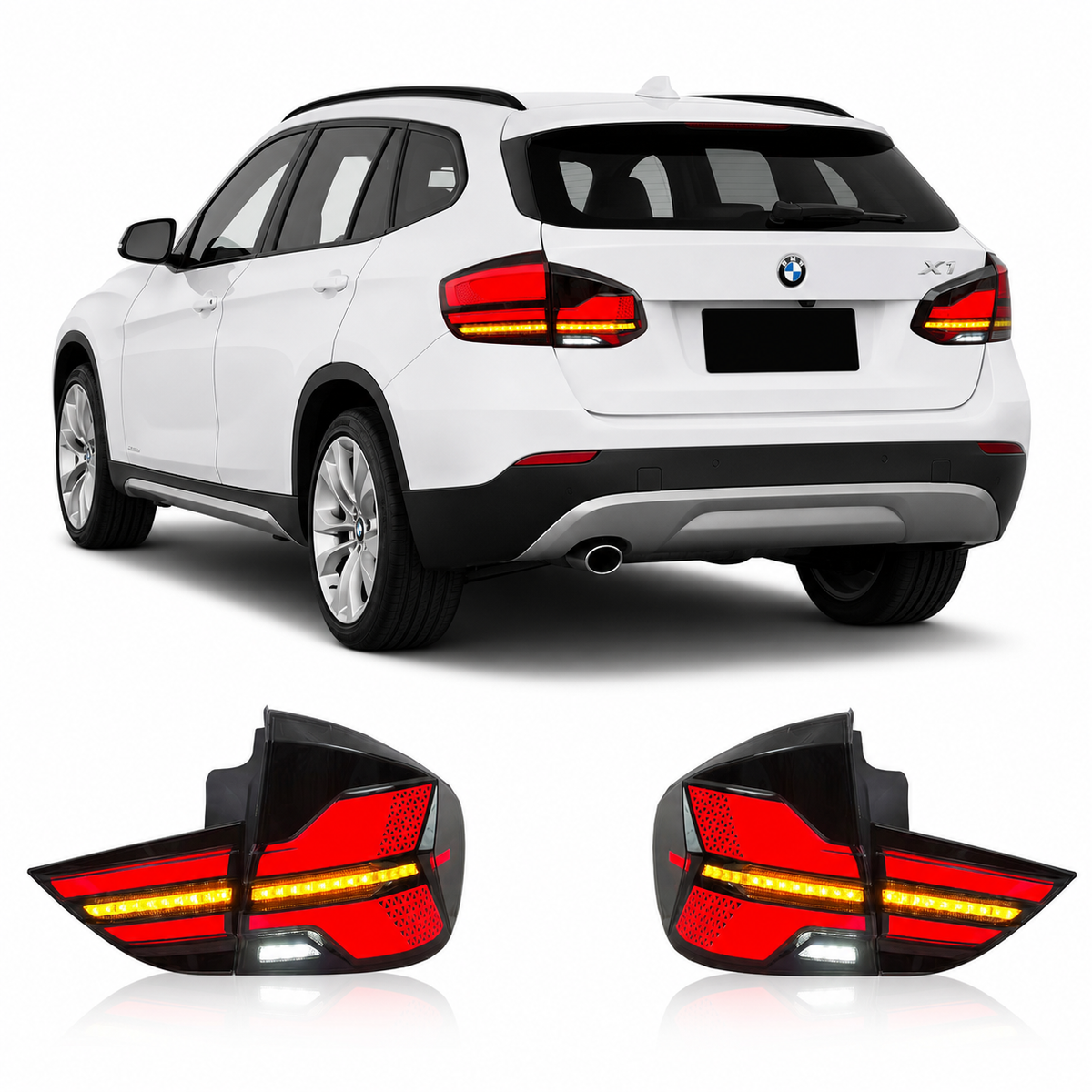 Vekto G05 Style LED tail lights for BMW X1 E84, showcasing sleek taillight design with bright LED accents for improved visibility.